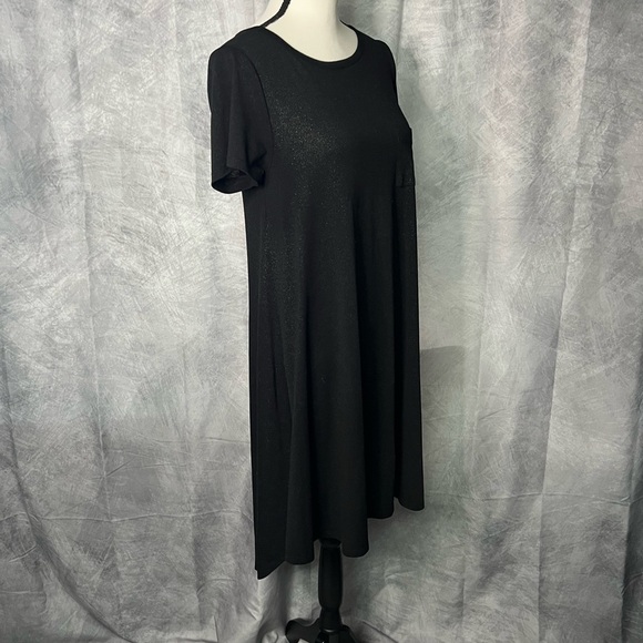 LuLaRoe Carly Elegant Black & Glitter Short Sleeve Swing Dress with High-Low Hem - Picture 5 of 11